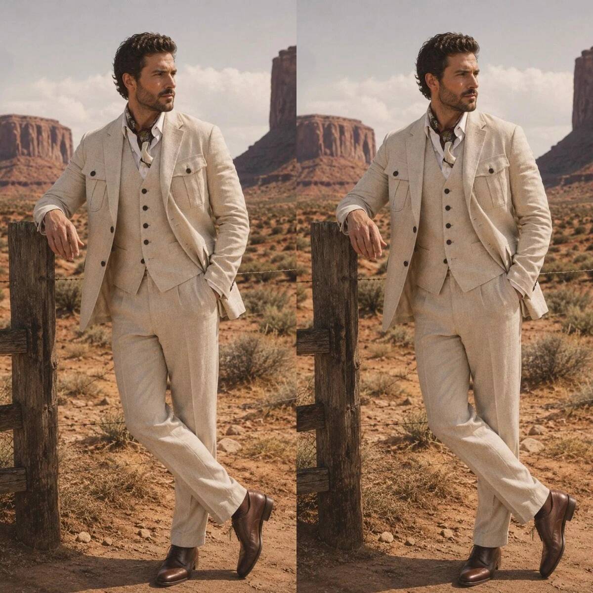 Beige Linen 3 Piece Safari Sui - đánh giá và giá Safari Outdoor Hunting Jackets